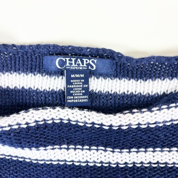 Chaps Ralph Lauren Sweater Women's M Navy White Striped Linen Blend 3/4 Sleeves - Picture 3 of 9